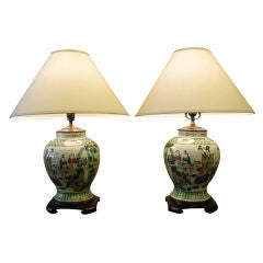 Pair of antique Chinese famille verte vases, as lamps