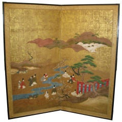 Meiji Period large two panel Japanese screen