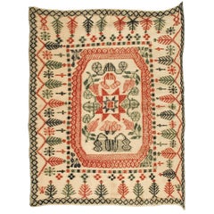 Antique Extremely Rare Weftwork Bedspread, Mid-19th Century
