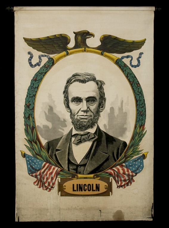 Early banners depicting portraits of American presidents are highly desired by collectors of political memorabilia, but none as much as those made for Abraham Lincoln.  This particular banner was not made as a campaign piece, but rather in memorium