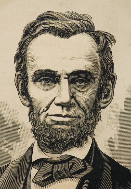 19th Century ABRAHAM LINCOLN MEMORIAL BANNER WITH A DRAMATIC PORTRAIT IMAGE,