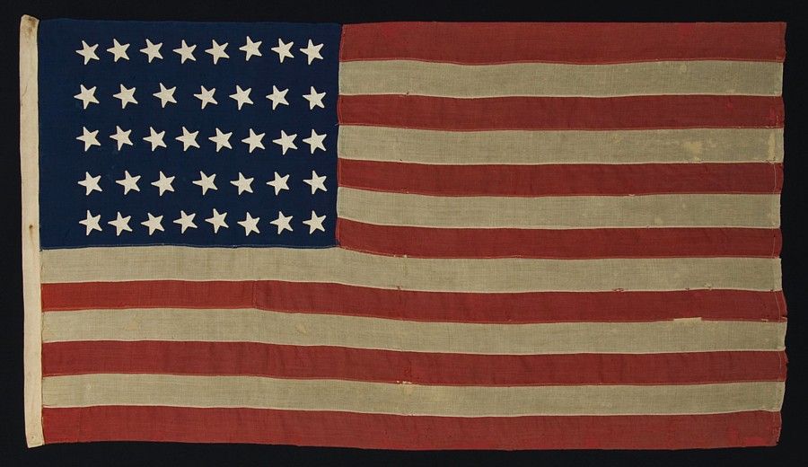 38 AMERICAN FLAG, HAND-SEWN STARS, 1876-1889, COLORADO STATEHOOD