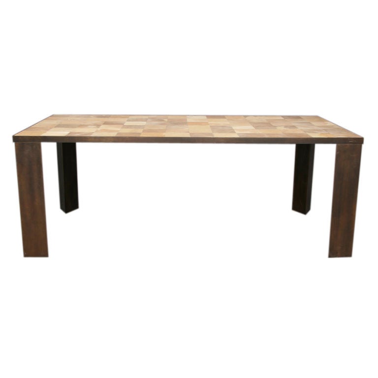Patchwork Parchment Dining Table For Sale