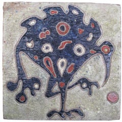 Large 24" x 24"  Glazed Ceramic Tile of Abstract Bird c.1950's