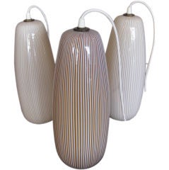 Set of Three Venini Glass Pendant Hanging Lamps