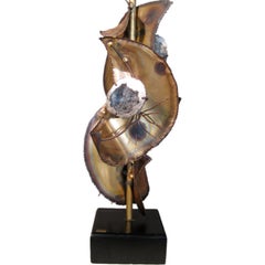 1970's Sculptural Brass Lamp w/ Suspended Geodes by Bijan