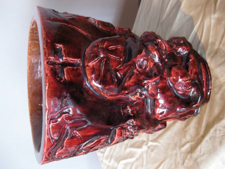 1946 Studio Ceramic Vase w/ Carved Allegorical Figures Signed 6
