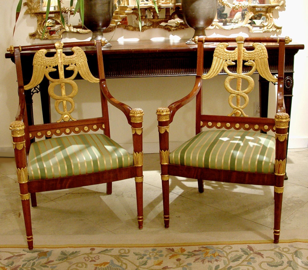 Pair of Russian Empire Style Parcel-gilt and Mahogany Chairs