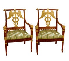 Pair of Russian Empire Style Parcel-gilt and Mahogany Chairs