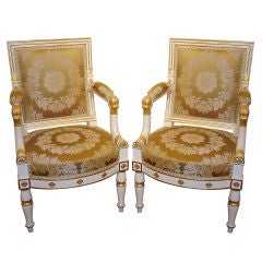 Pair of White and Gilt Empire Chairs