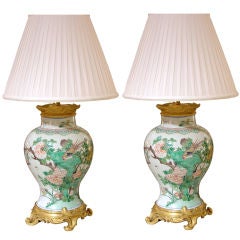 Pair of Kangxi Dynasty Porcelain Lamps