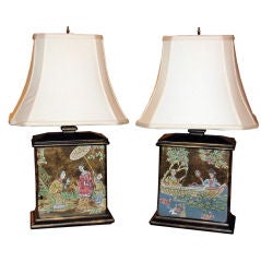 Pair of Reverse Painted Glass Lamps