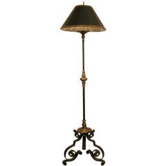Antique Hand-made Iron and Brass Torchiere as Floor Lamp