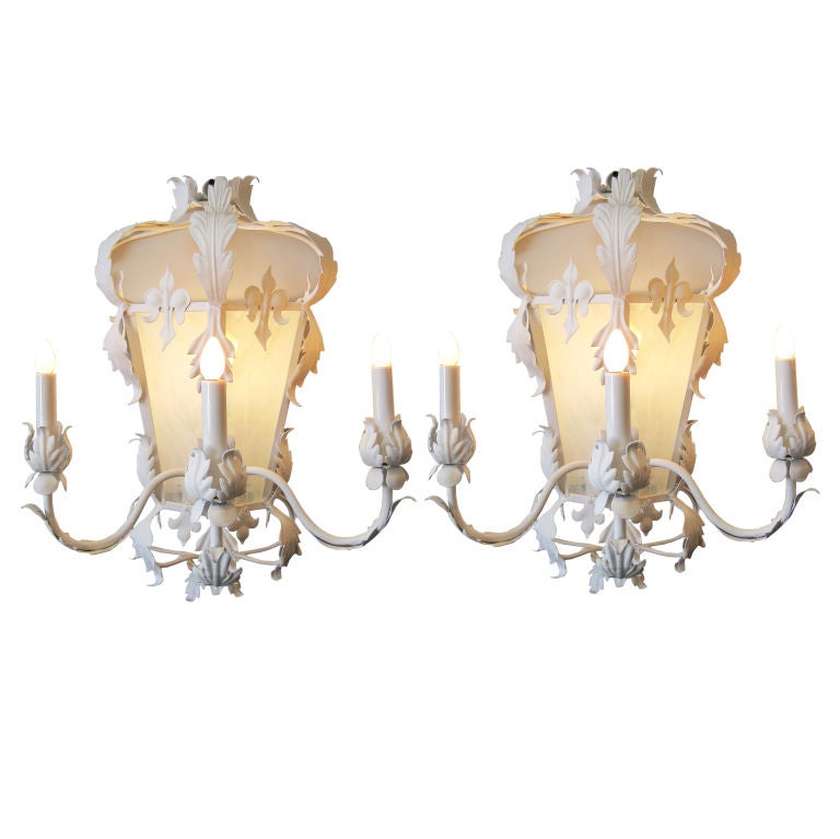 Pair of White Gesso Sconces For Sale