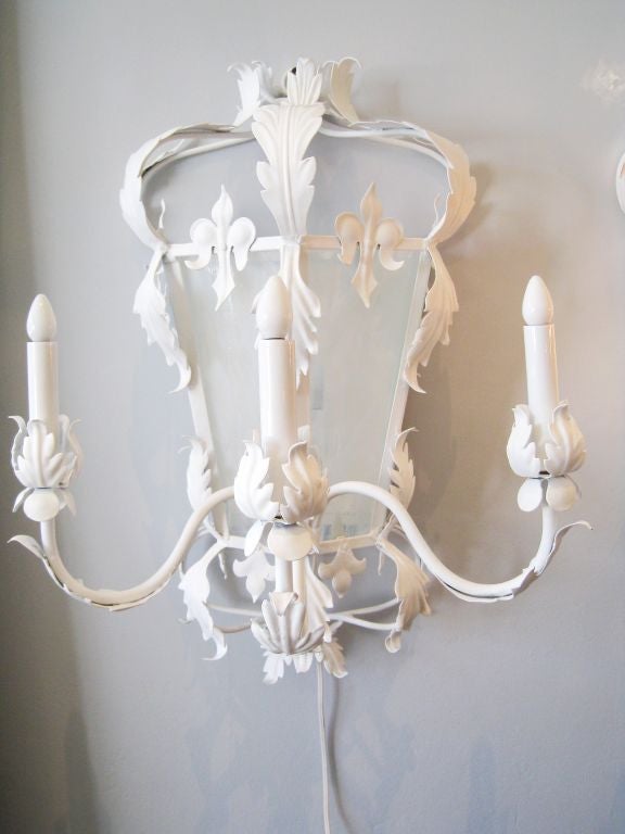 Pair of White Gesso Sconces For Sale 4