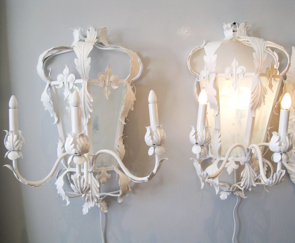 Pair of White Gesso Sconces For Sale 6
