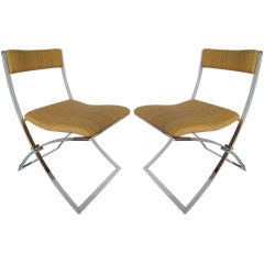 Pair of Italian Chrome and Rattan Chairs