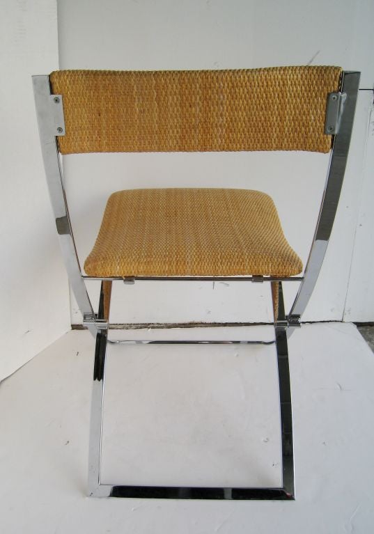 20th Century Pair of Italian Chrome and Rattan Chairs For Sale