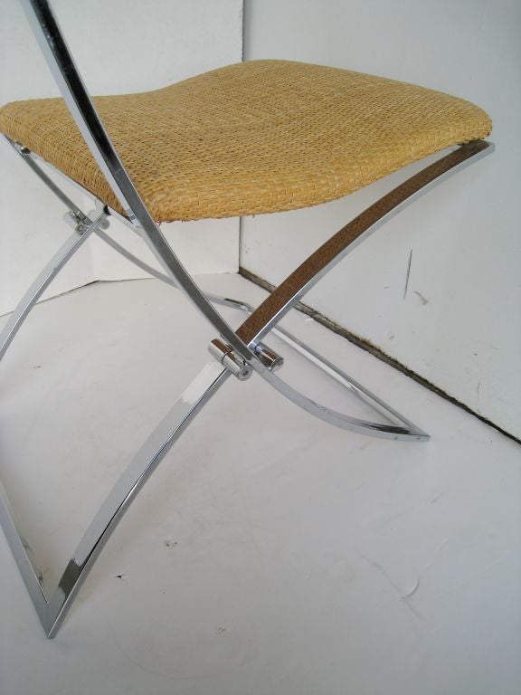 Pair of Italian Chrome and Rattan Chairs For Sale 3