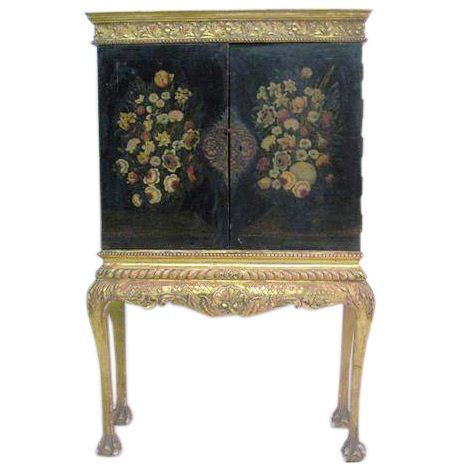 19th Century Hand Painted Cabinet with Gilt Base For Sale