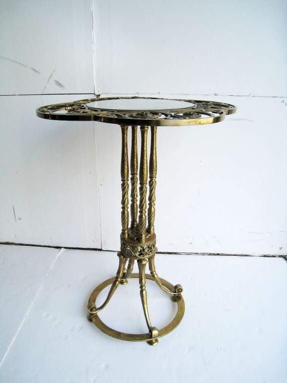French Hand Made Brass Table with Mirror Top In Excellent Condition For Sale In Los Angeles, CA