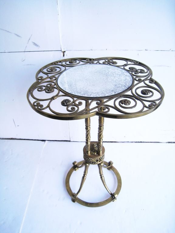 French Hand Made Brass Table with Mirror Top For Sale 7