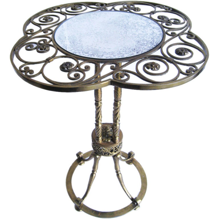 French Hand Made Brass Table with Mirror Top For Sale
