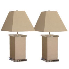 Pair of Chic Lucite and Silk Lamps