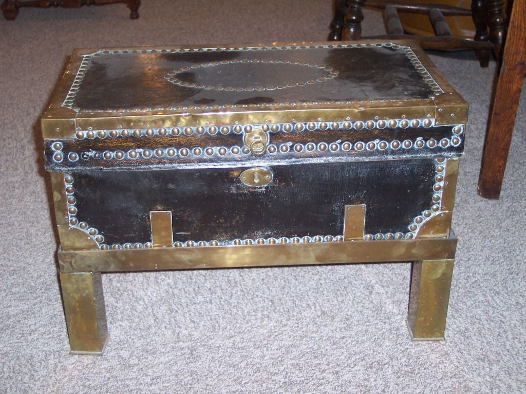 English leather & brass box