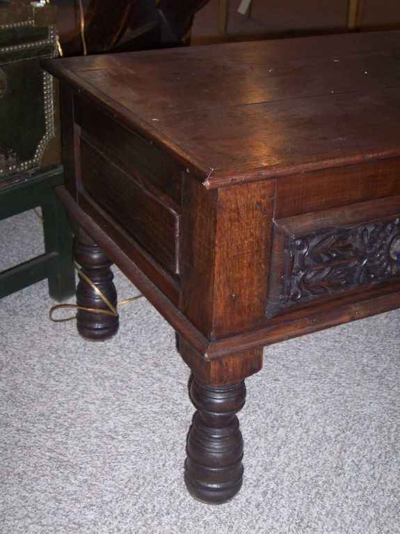 Wooden takhat /// coffee table with 3 carved drawers & and panelled back.<br />
 *** GOING OUT OF BUSINESS SALE *** <br />
Original Price $ 4,980