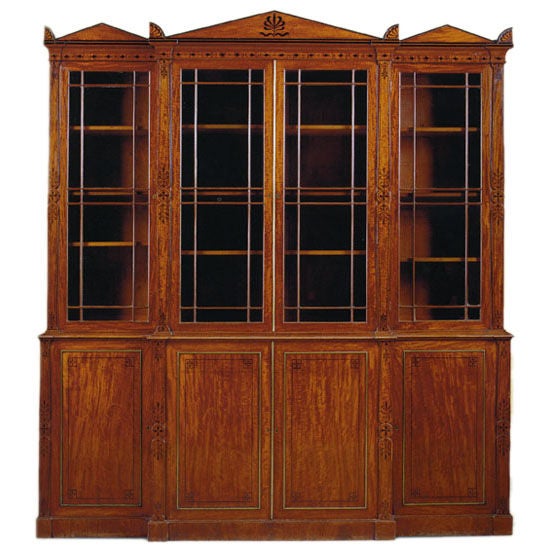 Regency mahogany breakfront bookcase, by George Oakley. For Sale