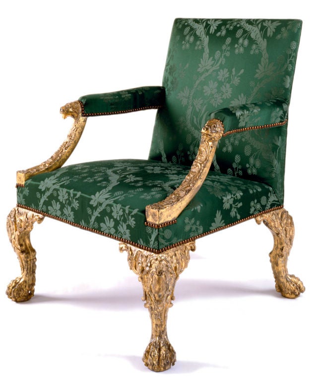 English George II carved giltwood Gainsborough chair.