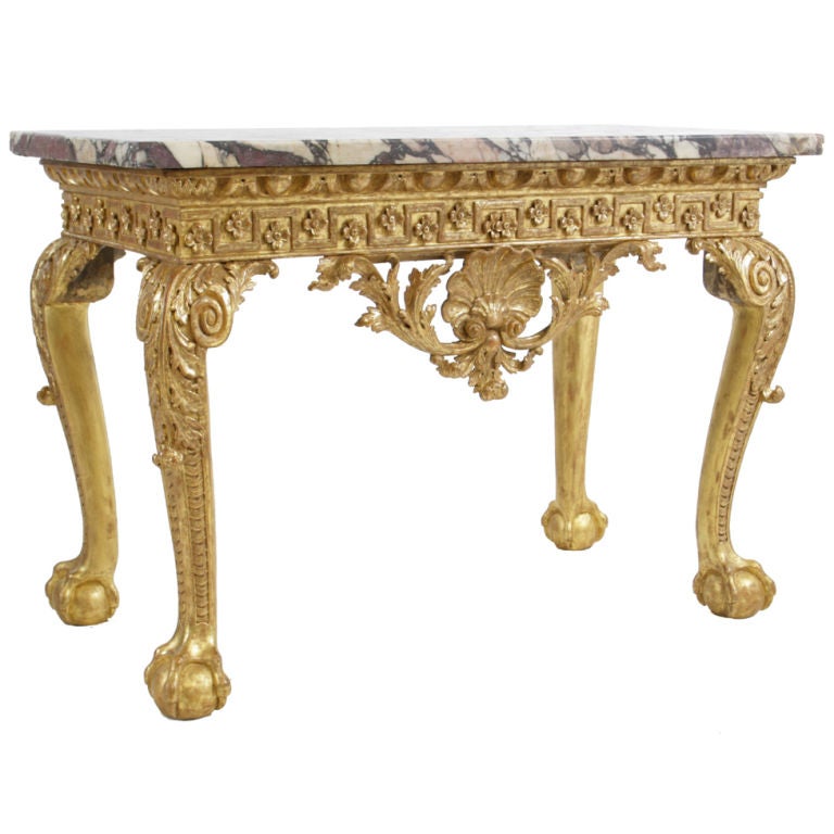 A George II marble-topped giltwood console. For Sale