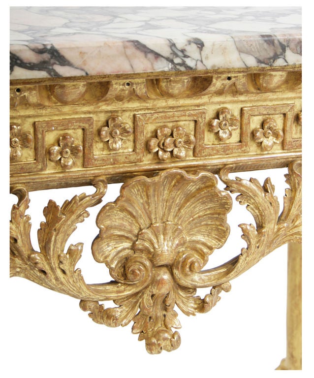 English A George II marble-topped giltwood console. For Sale