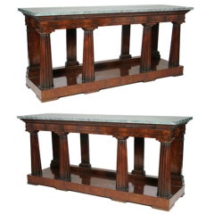 Pair of Regency Marble-Topped Mahogany Console Tables