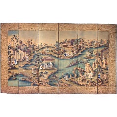 18th century Chinese six paneled folded paper screen.
