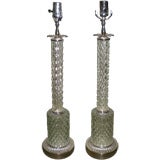 Vintage Pair of Glamorous Textured Glass and Silver-Plated Lamps