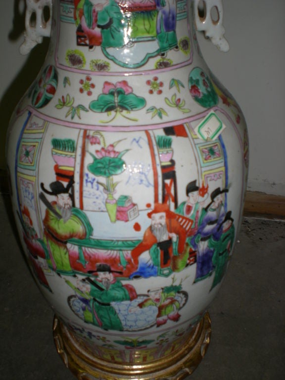 19th c. Famille Vert Vase Lamp