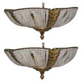 Pair of 1950's Crystal & Gilt Ceiling Fixtures