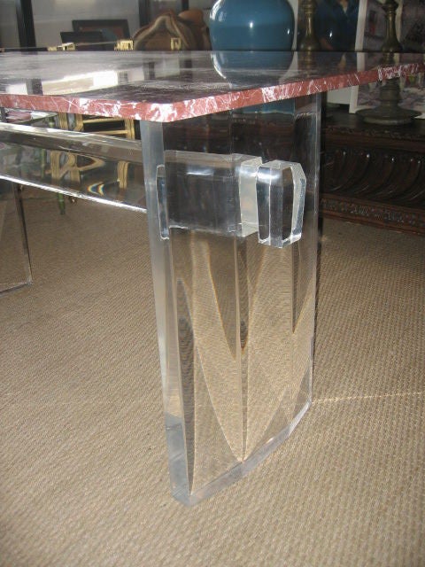 1970's Custom Design Lucite Writing Table with Marble Top