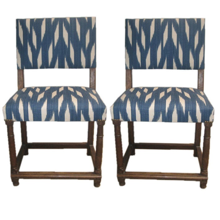 Pair of 18th c. French Side Chairs in New Designer Ikat Fabric