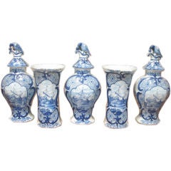 Five Piece Blue and White Dutch Delft Garniture Set 9