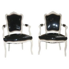 Pair of 19th c. French Faux Patent Leather Armchairs