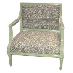 Vintage Beautifully Lacquered Armchair in Block Print Fabric