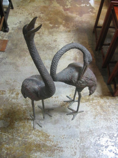 Pair of Chinese Bronze Crane Statues