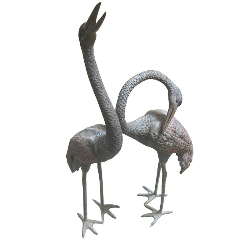 Pair of Chinese Bronze Crane Statues