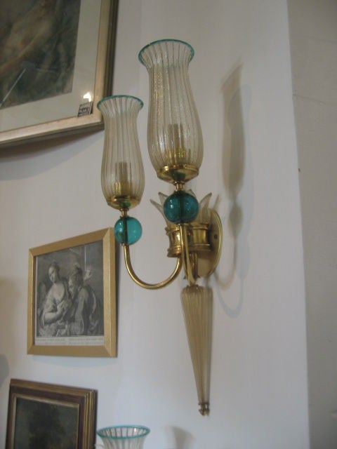 Italian Pair of Murano Glass Sconces by Andre Arbus for Veronese For Sale