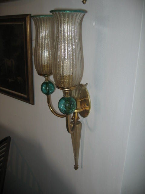 Pair of Murano Glass Sconces by Andre Arbus for Veronese In Excellent Condition For Sale In Dallas, TX