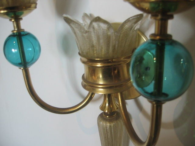 20th Century Pair of Murano Glass Sconces by Andre Arbus for Veronese For Sale