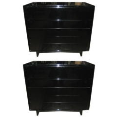 Pair of Black Lacquered Night Stands